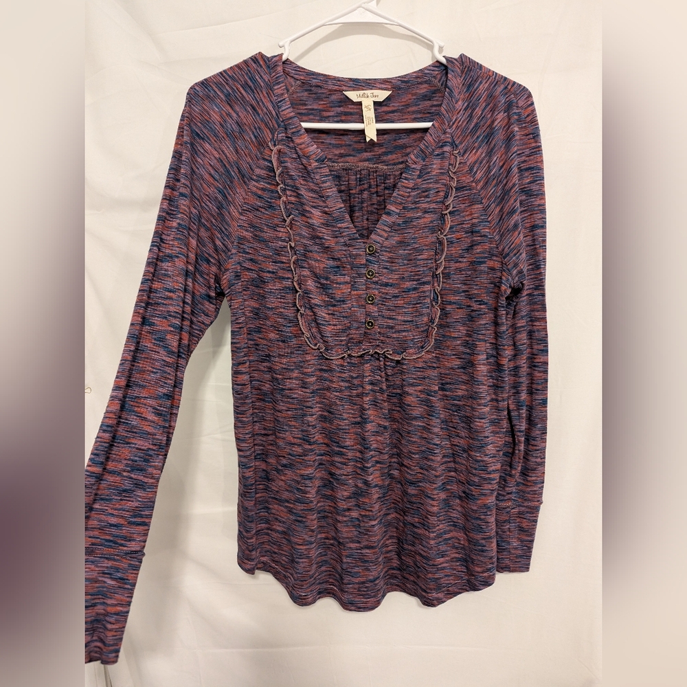 Matilda Jane Planetarium Top Womens XS Purple Blue Red Multicolor Ruffle